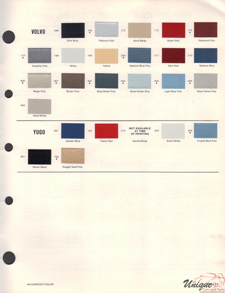 1987 Volvo Paint Charts Martin-Senour 1